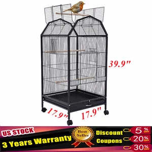 Black Large Bird Cage wit Rolling Stand Cockatiel Parakeet Finch Parrot Birdcage - Picture 1 of 24