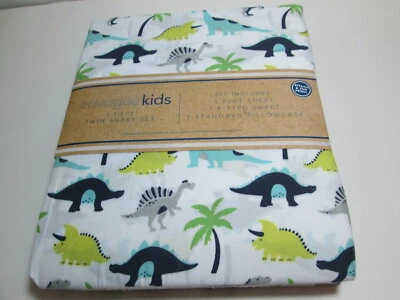 Juego de sábanas dobles Envogue Kids dinosaurios y palmera ~ negro, azul, verde, gris Foto 1 de 4