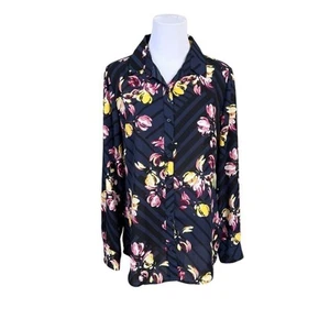 Banana Republic blau Gitter Blumendruck Kragen klassische Passform Bluse MEDIUM - Bild 1 von 9