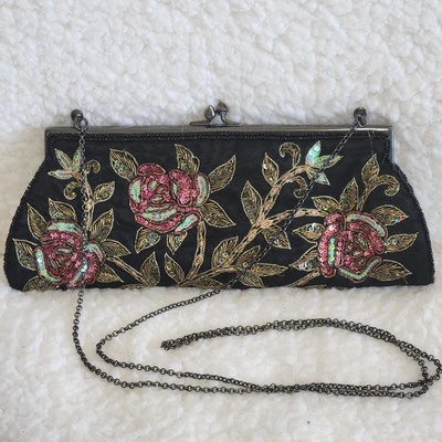 Moyna Womans Sequins 串珠手拿包/单肩包 手提包 玫瑰、金色、黑色 10.5x4 — 第 1/4 张图片