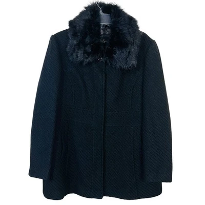 Abrigo Jessica Simpson Walker Mujer XL Negro Cuello de Piel Sintética Cierre a Presión Foto 1 de 4
