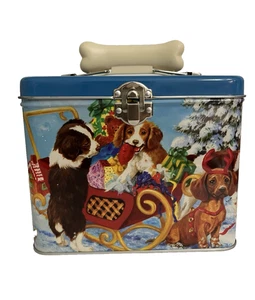 Tin Box Company Linda Picken Christmas Dogs Tin Treat Box Doggie Daycare Lunch - Picture 1 of 11
