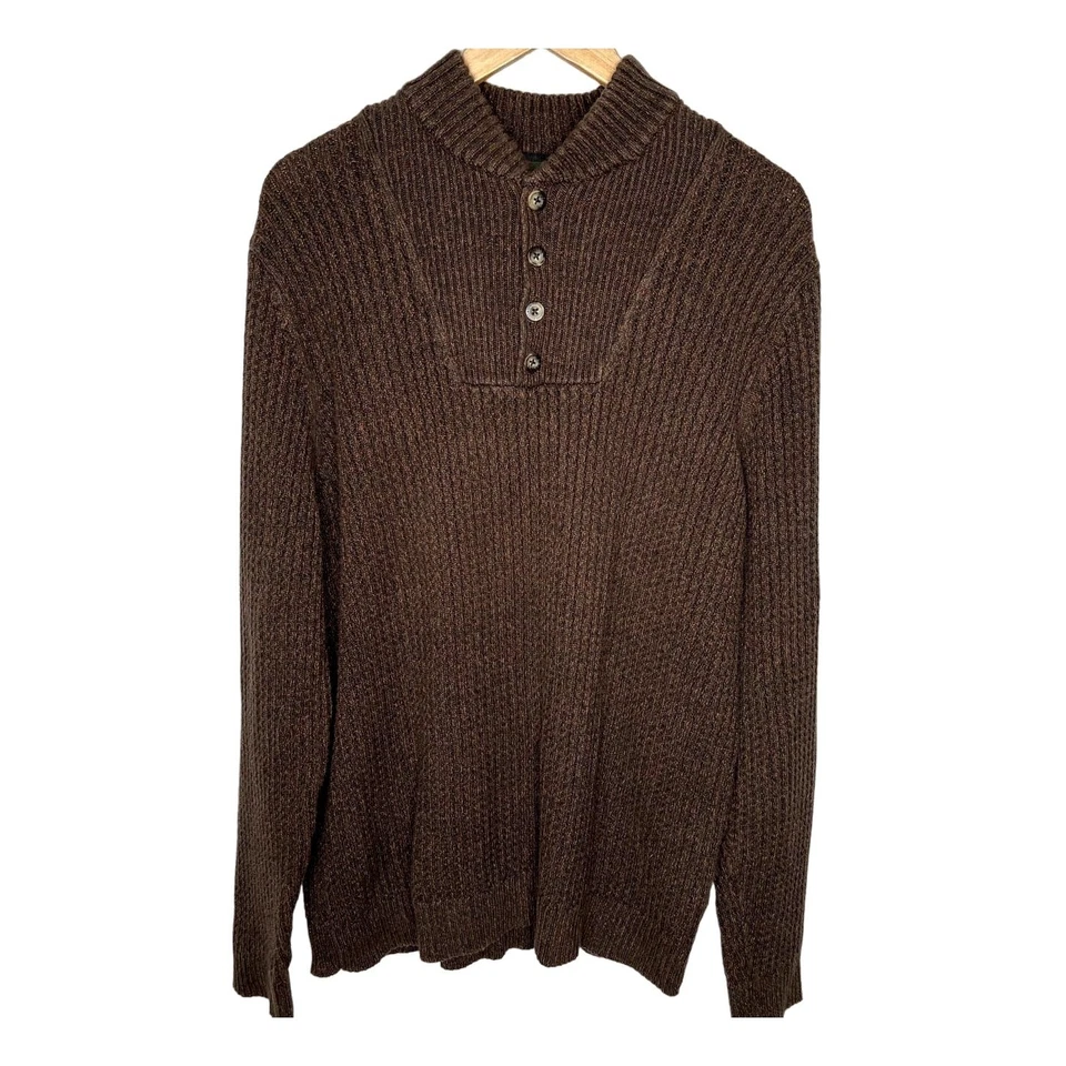 Suéter Henley Tejido Gofre L Eddie Bauer Para Hombres 100% Algodón Manga Larga Marrón Oscuro Foto 1 de 4