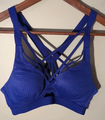 Victoria's Secret VSX Strappy Sports Bra 32A Blue  Crossback Criss-Cross Straps - Image 1 of 4