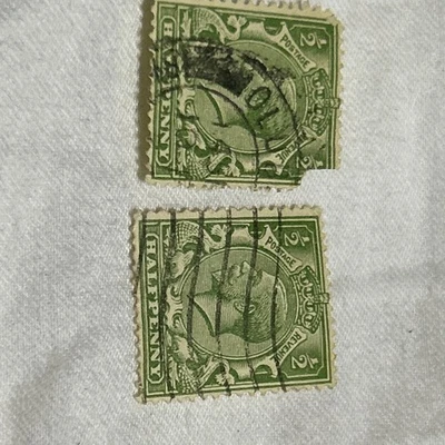 两张乔治五世绿色半便士邮票 — 第 1/3 张图片