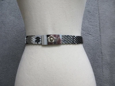 Cinturón elástico de metal plateado para mujer talla única con hebilla de flores estilo vintage Foto 1 de 4