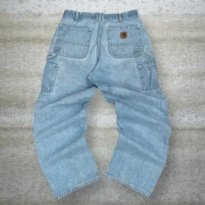 Vintage Carhartt Carpenter Jeans 34x30 Baggy Wide Leg Fit Light Wash Denim 90s - Picture 1 of 4