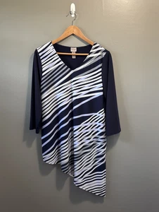 Easywear by Chico's gestreifte Tunika Top Damen 2 L/12 blau asymmetrischer Saum modern - Bild 1 von 19