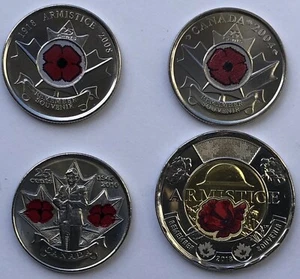 Canada 4 Coin Poppy Set: 2004P, 2008 & 2010 Quarter + 2018 Armistice Toonie - Imagen 1 de 3