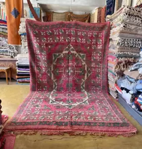 Vintage Moroccan 7x12 ft Rug Pink Authentic Handmade Berber wool Large boho Rug - Picture 1 of 10