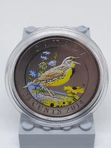 Moneda de 25 centavos de color 2014 aves de Canadá: moneda de alondra oriental solamente  - Imagen 1 de 2