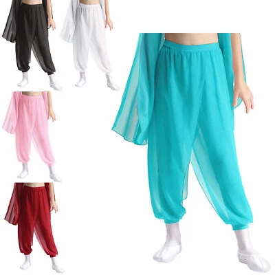 Kids Girls Split Flowy Overlay Belly Dance Pants Yoga Latin Dancing Performance  - Image 1 of 3