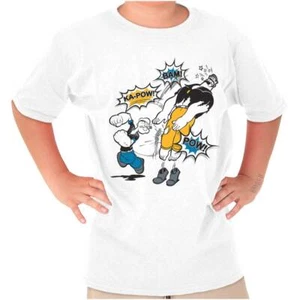 Popeye and Bluto Punch Bam Ka-Pow Cartoon Youth Crewneck T Shirts Boy or Girl - Picture 1 of 7