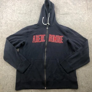 Abercrombie Fitch Hoodie Mens Large Blue Red Spell Out Sweatshirt Full Zip - Picture 1 of 11