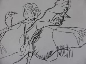 NIKITA KNIKTA Expressionism Art Painting Drawing Portrait Figurine Bird (156) - Picture 1 of 3