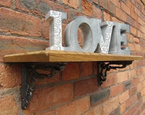 SOLID OAK WOOD HANDMADE SHELVES rustic Shelf cast iron shelf brackets - Picture 1 of 6
