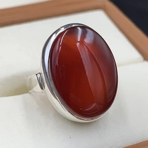 Blood Red Yemeni Aqeeq Ring, 925 Sterling Silver Natural Agate Ring, Shia Ring - Picture 1 of 3