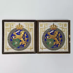 ~ Rare Antique ~ Delft ~ Kon Nederlandsche Voetbalbond ~ 2 x Tiles ~ Dutch FA ~  - Picture 1 of 12