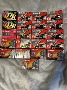Lot Of Recordable Tapes 90/60 Min Maxell, Basf, Fuji 21 Tapes Vintage New Sealed - Picture 1 of 1
