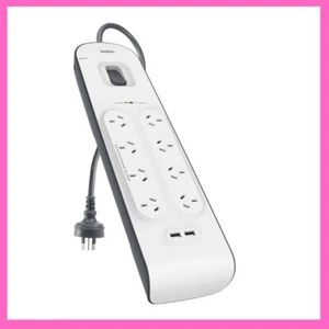 Belkin 8 Way Outlet Surge Protector 2M Power Board 2.4A w 2 USB Ports Charger - Picture 1 of 3