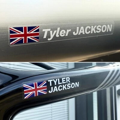 Calcomanía adhesiva de cuadro con nombre de bicicleta casco de bicicleta personalizado y cualquier bandera Foto 1 de 2