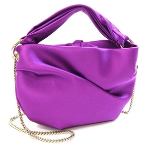 Jimmy Choo Handbag Purple Satin Shoulder Bag Chain Twist Women's JIMMY CHOO - Picture 1 of 8