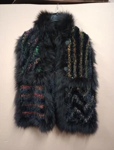 Zuki Furs Knitted Fox & Beaver Fur Gilet Multicoloured Pattern M/L - Picture 1 of 14