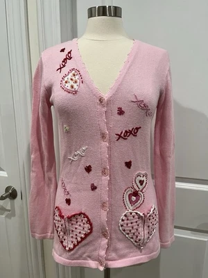 Cardigã suéter corações feminino pequeno rosa livro de histórias malhas dia dos namorados amor - Imagem 1 de 4