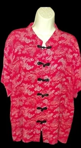 Clio  Womens Red  Chinese Landscape on Red Blouse Size 3x 24 - Picture 1 of 4