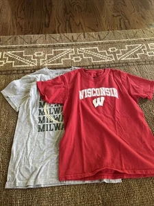 Boys size youth large milwaukee bucks and wisconsin badgers t-shirts - Picture 1 of 3
