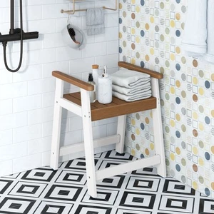 Sedia doccia bagno impermeabile HDPE panca doccia con braccioli bianco e marrone - Foto 1 di 6