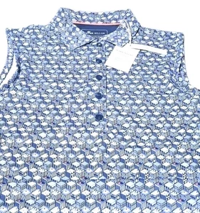 NWT! PETER MILLAR-Blue Geometric Print, Womens Slvless, Logo Golf Shirt-(XS) - Picture 1 of 6