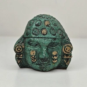 Vintage Aztec Mayan Green Crushed Malachite Olmen Head Paperweight Figurine - Bild 1 von 10