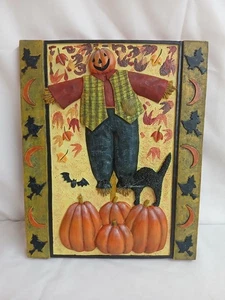 Department 56 Halloween Pumpkin Scarecrow Black Cat Paper Mache Wall Decor Art - Picture 1 of 8
