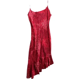 Vtg Y2K City Triangle Slip Dress 11 Red Paisley Asymmetrical Hem Spaghetti Strap - Picture 1 of 10