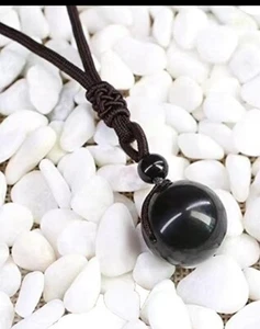 Collar Trenzado Piedra Redonda Obsidiana Negra 16mm - Longitud Ajustable (18"-31") Nuevo - Imagen 1 de 4