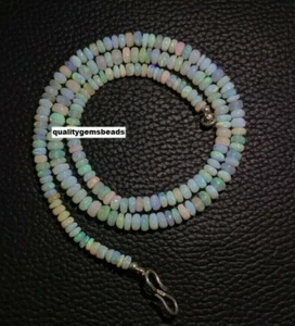 925 Sterling Silver Fire Ethiopian Opal Necklace Rondelle Beads 3-5mm,16 Inches - Picture 1 of 3