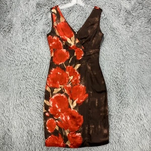 Vintage Donna Ricco Sheath Dress Women's 8 Silk Blend Brown Orange Y2K 90's - Picture 1 of 12