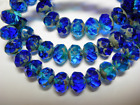 25 8x6mm Cobalt and Capri Blue Blend Czech Glass Picasso Rondelle beads