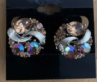 Hermosos Pendientes Lisner Firmados Aurora Boreal De Colección Tornillo Trasero Foto 1 de 4