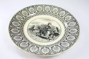ANTIQUE BORUEAUX VICTORIAN SERVING PLATE WITH TRANFER PRINT OF DON QUIXOTE - Picture 1 of 6