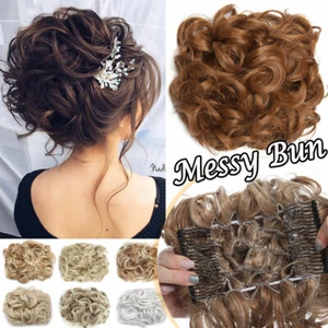 Large Scrunchie Messy Bun Hair Piece Updo Cover Clip In Ponytail Real As Human H - Picture 1 of 33