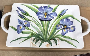 Vietri Wall Plates Iris Handled Rectangular Platter Flowers Italy WAL-7824 - Picture 1 of 11