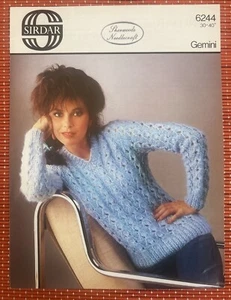DAMEN MOHAIR SPITZE V-AUSSCHNITT PULLOVER 30”-40” VINTAGE SIRDAR GEMINI STRICKMUSTER 6244 - Bild 1 von 2
