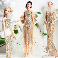Luxury Sequins Party Dress For 1/6 Doll Clothes Overskirt Fishtail Outfits Toys
