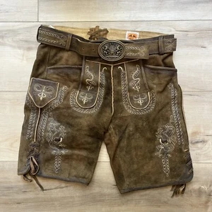 Country Maddox Trachten Lederhose Brown Leather Shorts 46 - Picture 1 of 13