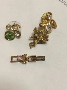 4 Pc Vintage Lot Of Avon Angels W Rhinestones & Crystals;Earrings, Pin, Extender - Picture 1 of 10