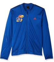Adidas Mens Kansas Jayhawks SZ L Basketball On Court Warm Up Jacket Blue Jersey 