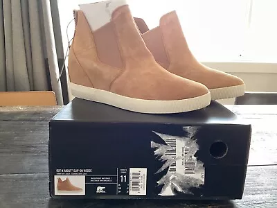 Sorel Out 'N' About Botines de Cuña Sin Cordones para Damas Tawny Buff/Tiza 11 NUEVO Foto 1 de 4