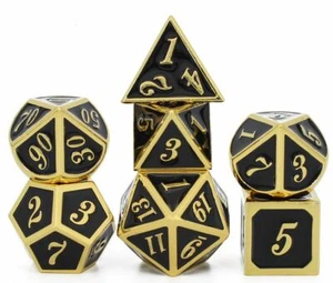 Juego de 7 dados de metal D&D Dungeons & Dragons dorado negro brillante poliédrico D20 - Imagen 1 de 1